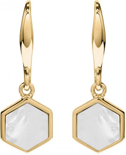 Unique Silver and Gold Plated Hexagon Drop Earrings with Mother of Pearl