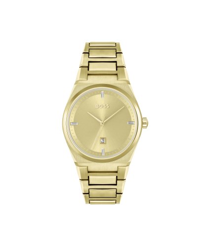 Boss Women's Steer Gold Ionic Plated Stainless Steel Link Bracelet, Gold Toned Metallic Dial Watch