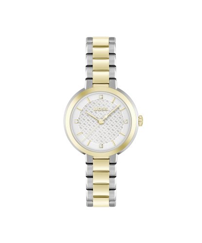 Boss Women's Sena Two Tone Stainless Steel Link Bracelet, Silver White Dial Watch