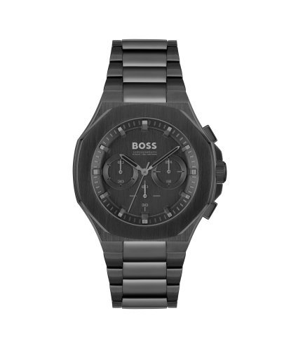 Men's Boss Taper Collection Black Ionic Stainless Steel Chronograph Watch With Black Dial And Index