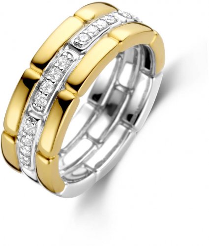 TI SENTO Gold Cubic Zirconia Three Band Ring 12270ZY