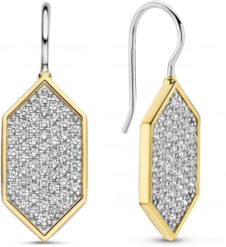 Silver and Gold Plated Cubic Zirconia Pave Set Hexagon Earings 7942ZY