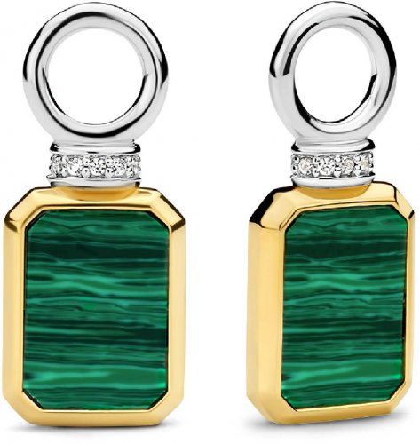 TI SENTO  Gold Malachite Rectangle Ear Charms 9241MA