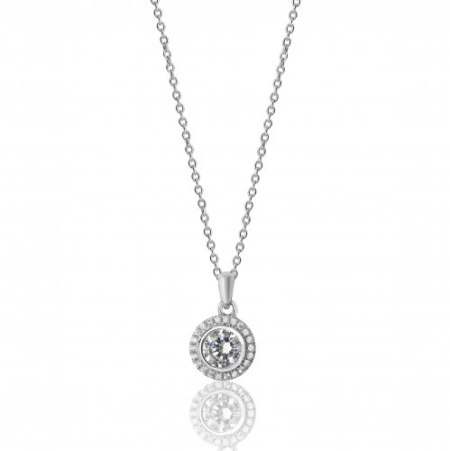 Silver Halo Round Cz Bezel Set Pendandt And Chain SPG0001CZ