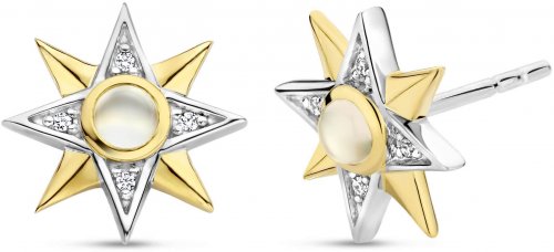 Silver and Gold Plated Pearl and Cubic Zirconia Small Star Earings 7932MW