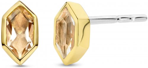 Silver and Gold Plated Peach Cubic Zirconia Stud Earings 7944NU