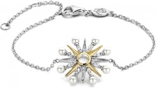 Silver and Gold Plated Cubic Zirconia and Pearl Star Bracelet 23026YP
