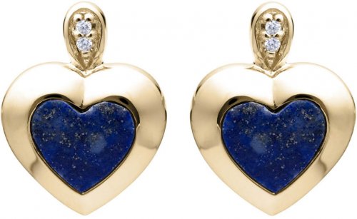 Unique Silver and Gold Plated Heart Stud Earrings with Lapis and Cubic Zirconia