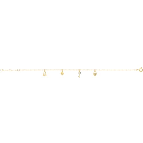 9ct Gold Cz Charms Chain Bracelet 