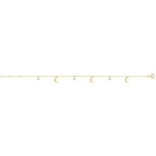 9ct Gold Cz Star And Moon Chain Bracelet 