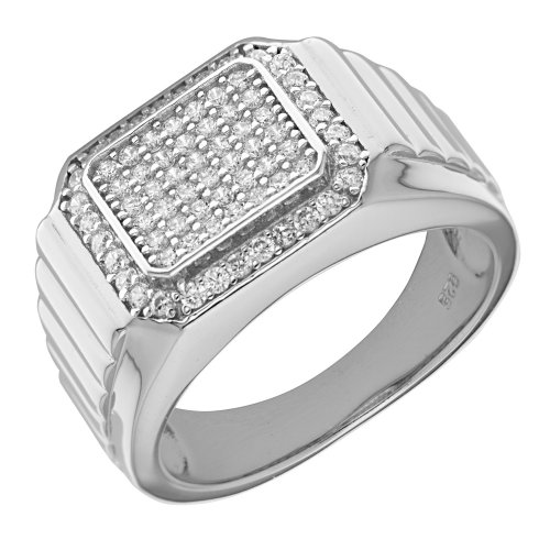 Silver Gents' Pave Set Cz Ring 