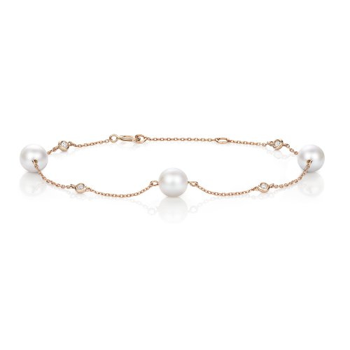Diamond & Akoya Pearl Bracelet In 18ct Rose Gold 