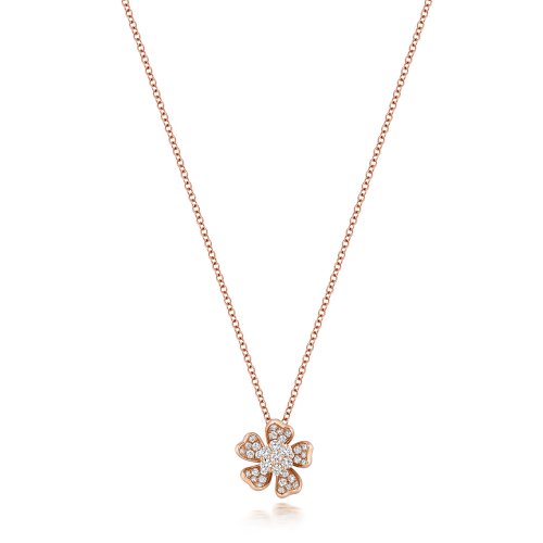 Diamond Flower Necklace In 18ct Rose Gold 