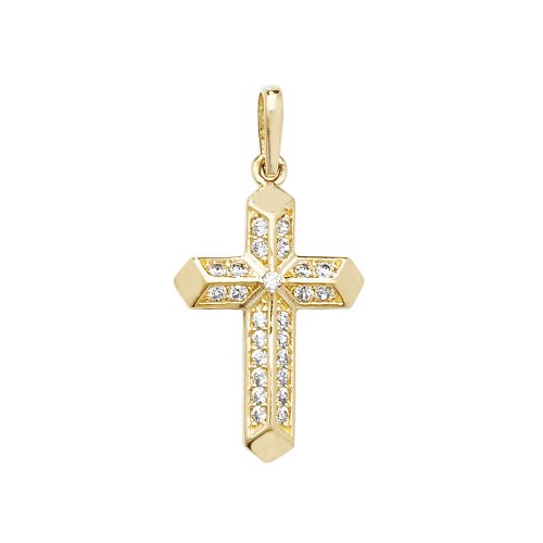 9ct Gold Cz Cross Pendant 