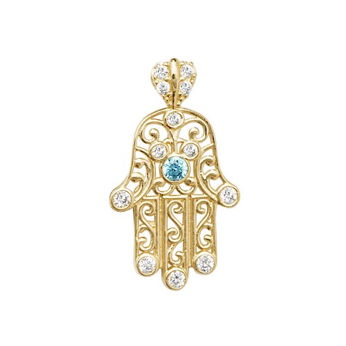 9ct Gold White And Blue Cz Hamsa Pendant 