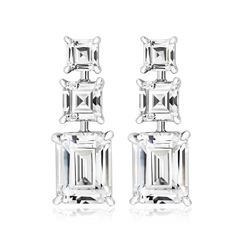 Triple Jointed Asscher Cut And Emerald Cut Claw Set Drop Earrings LEG0022