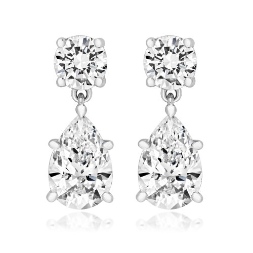 Double Round And Pear Shape  Claw Set Drop Earrings LEG0023