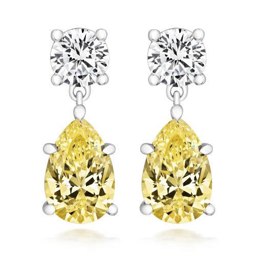 Double Round And Yellow Pear Shape  Claw Set Drop Earrings LEG0023Y
