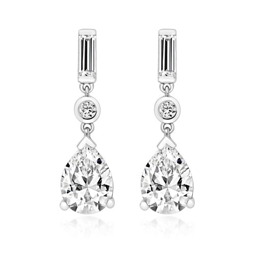 Triple Baguette Top And Pear Shape Drop Earring LEG0024
