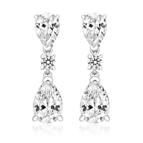 Triple Round And Pear Shape Claw Set Drop Earrings LEG0026