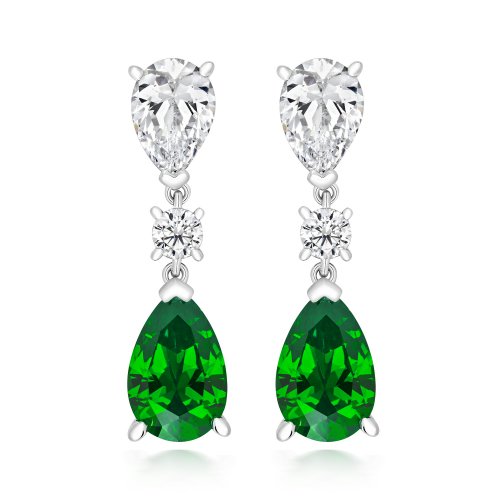 Triple Round And Green Pear Shape Claw Set Drop Earrings LEG0026E