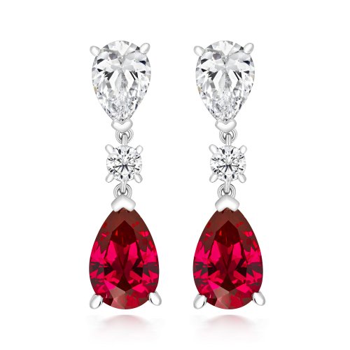 Triple Round And Red Pear Shape Claw Set Drop Earrings LEG0026R