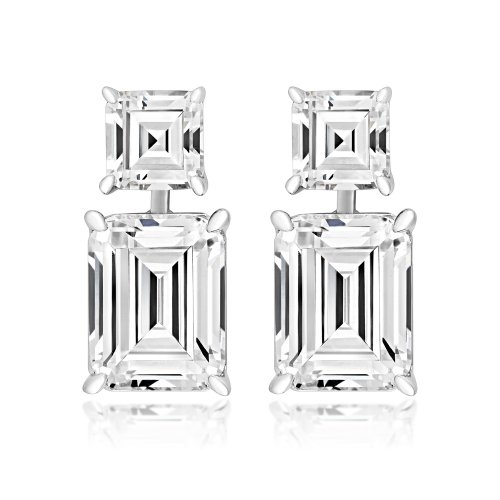Double Asscher Cut And Emerald Cut Claw Set Drop Earrings LEG0020