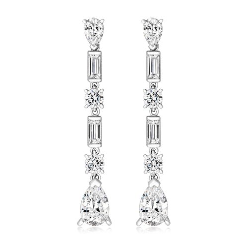 Pear Shape-round-baguette Long Drop Earrings LEG0042