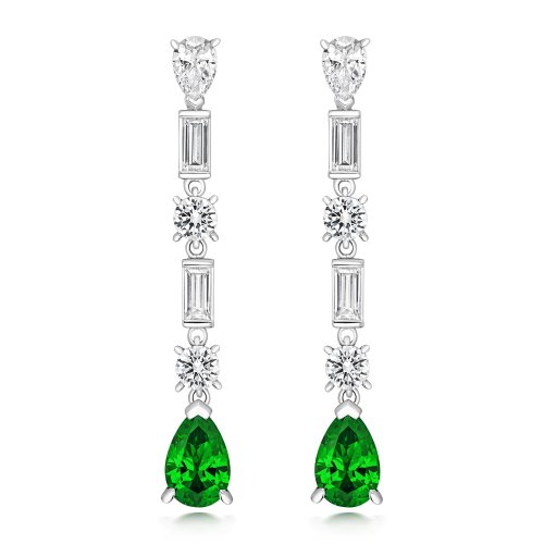 Green Pear Shape-round-baguette Long Drop Earrings LEG0042E