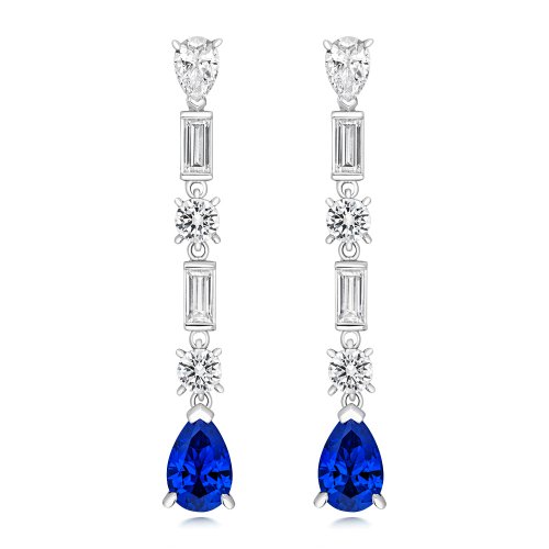 Blue Pear Shape-round-baguette Long Drop Earrings LEG0042S