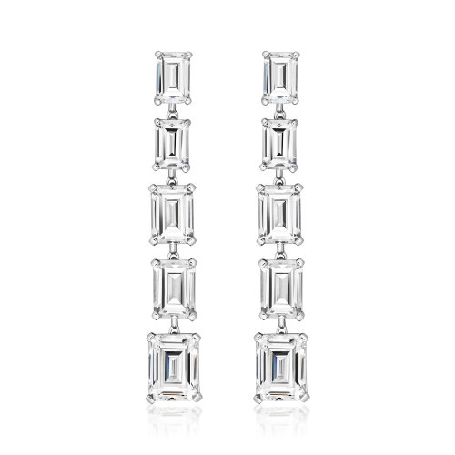 Emerald Cut Claw Set Jointed Long Drop Earrings LEG0047