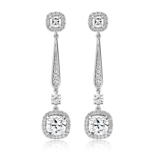 Asscher Cuts Halo Style Long Drop Earrings LEG0054