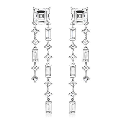 Asscher Cut With Square And Baguette Double Strand Drop Earrings LEG0053
