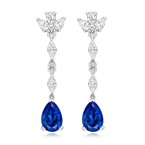 Triple Pear Top With Blue Pear Bottom Claw Set Drop Earrings LEG0065S