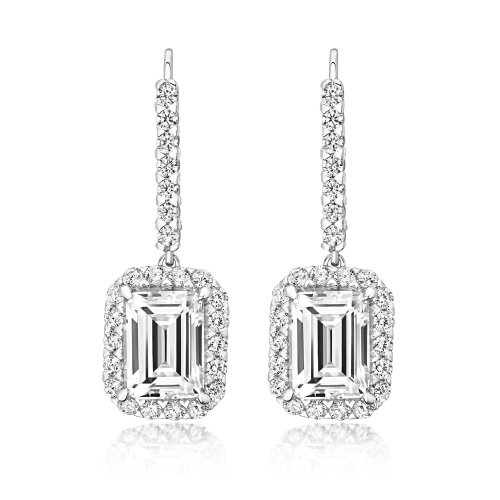 Emerald Cut Halo Style Drop Earrings LEG0070