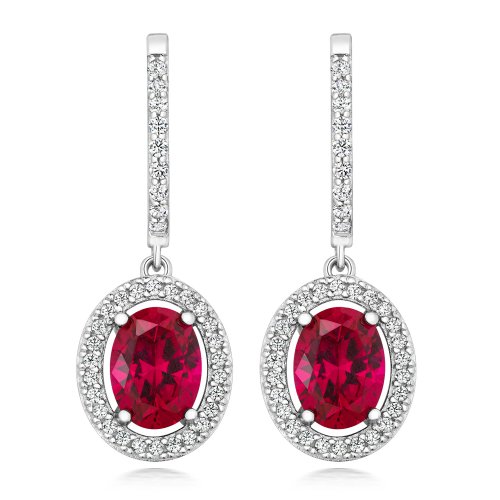 Red Oval Halo Style Drop Earrings LEG0071R