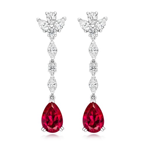 Triple Pear Top With Red Pear Bottom Claw Set Drop Earrings LEG0065R