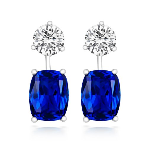 Double Round And Blue Cushion Knife Wire Drop Earrings LEG0066S