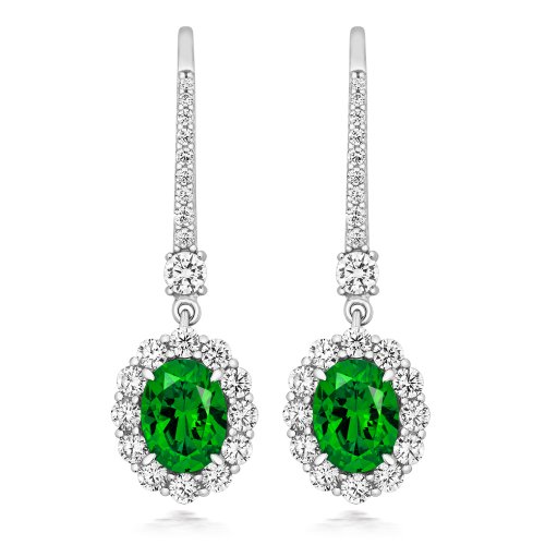 Green Oval Cluster With Pave Set Wire Drop Earrings LEG0068E