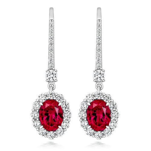 Red Oval Cluster With Pave Set Wire Drop Earrings LEG0068R
