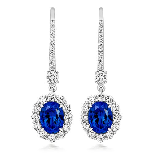 Blue Oval Cluster With Pave Set Wire Drop Earrings LEG0068S