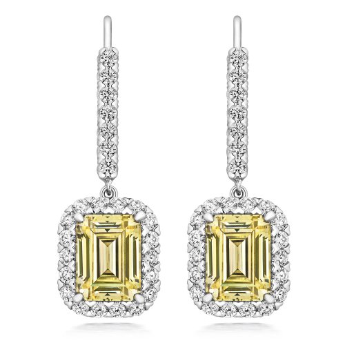 Yellow Emerald Cut Halo Style Drop Earrings LEG0070Y