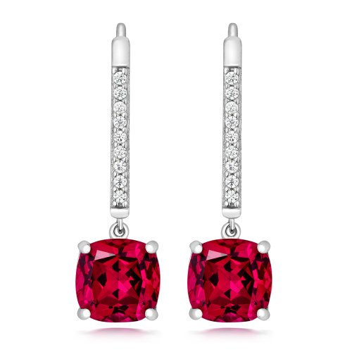 Red Cushion Cut Drop Earrings LEG0075R