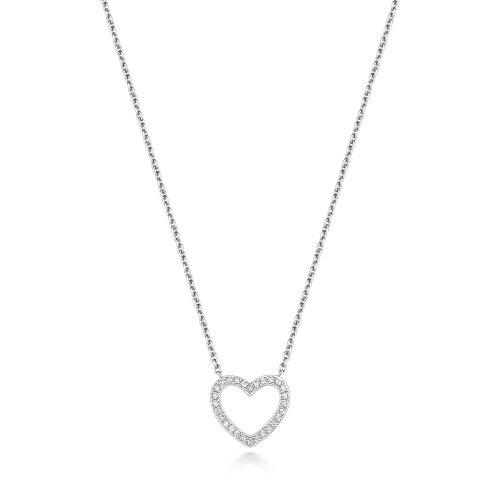 Diamond Heart Necklace In 18ct White Gold 