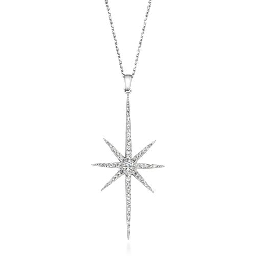 Pave Set Long Star Shape Pendant On Running Chain LPG0019