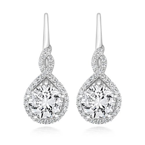 Round Centre Halo Style Crossover Drop Earrings LEG0077
