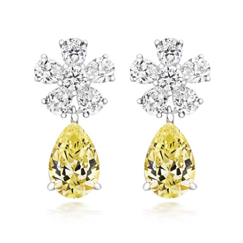 Yellow Pear Shape With Flower Drop Earrings LEG0078Y