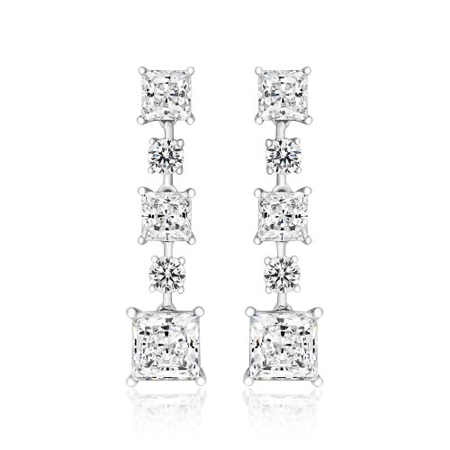 Round And Princess Cut 5 Stone Drop Earrings LEG0043