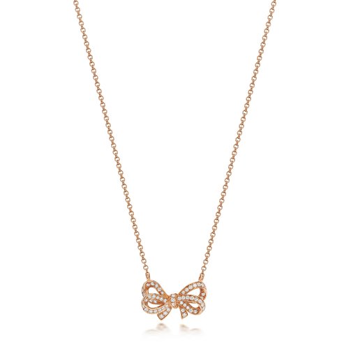 Diamond Bow Necklace In 18ct Rose Gold 