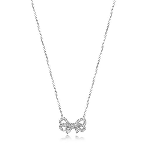 Diamond Bow Necklace In 18ct White Gold 